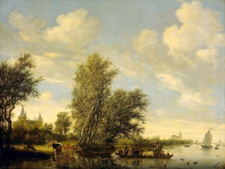Salomon van Ruysdael River Scene with Ferry
